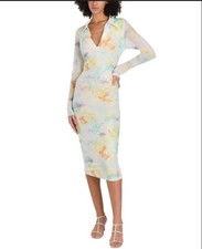 NWT Nicole Williams english printed mesh watercolor midi dress sz 0x drawstings