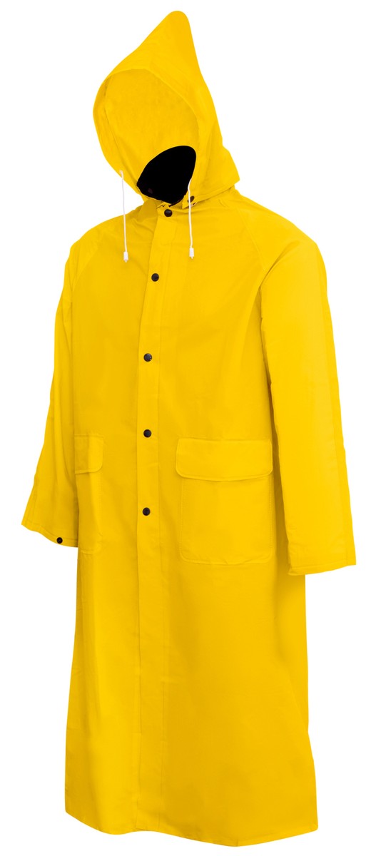 Heavy Duty Yellow Rain Coat- .35mm PVC 48in Raincoat w/ Detachable