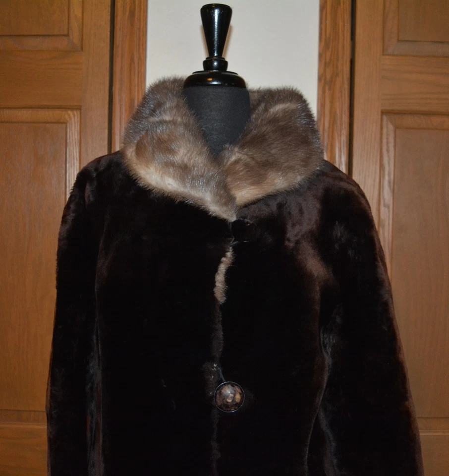 Винтажный женщин подлинный стриженный мех ягненка шерсти Тренч S/M Alysha печати окрашенный ягненок EC - Изображение 2 из 4