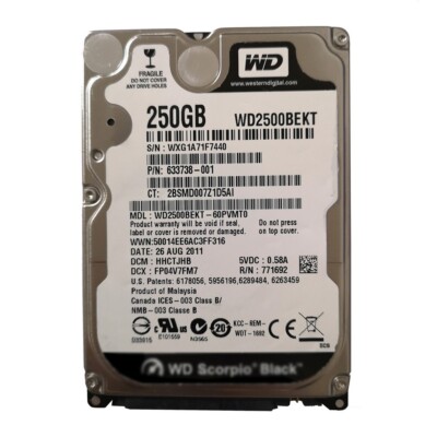 Western Digital 250GB WD2500BEKT 7200RPM SATA 2.5'' HDD Hard Drive For Dell HP