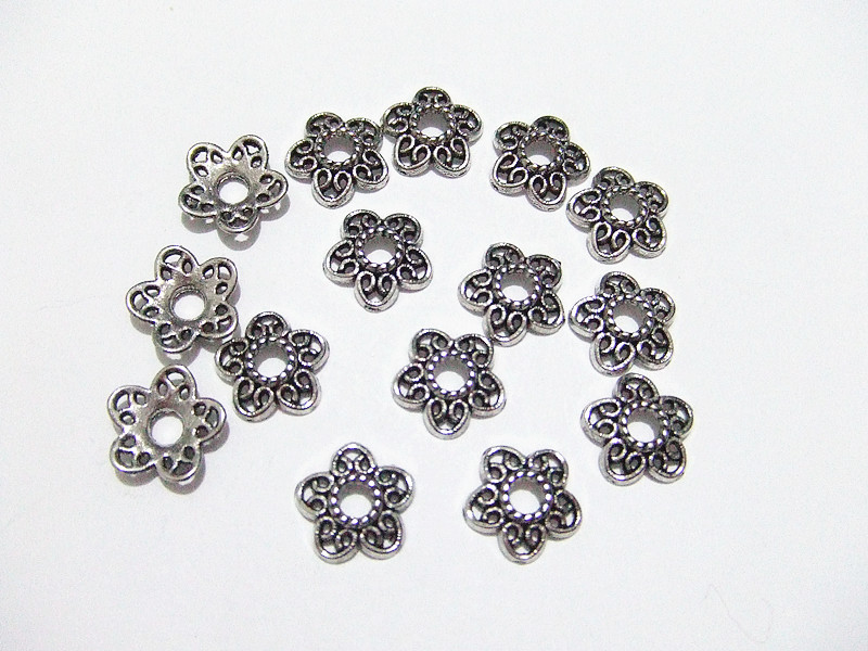 20pz coppette fiore 11,5x3mm colore argento tibet bijoux
