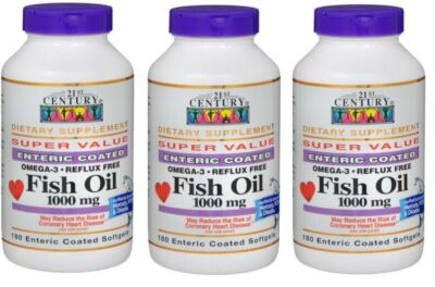21st Century Fish Oil 1000 mg Enteric Coated Softgels 180 Count X 3 Packs