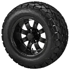 (4) Golf Cart 22x10-12 Trail Fox A/T Tires on 12x7 Matte Black Tempest Wheels