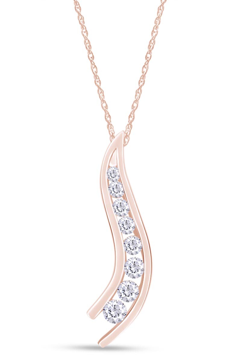 1ct Round Cut Moissanite Journey Pendant 10K Solid Gold 18" Necklace
