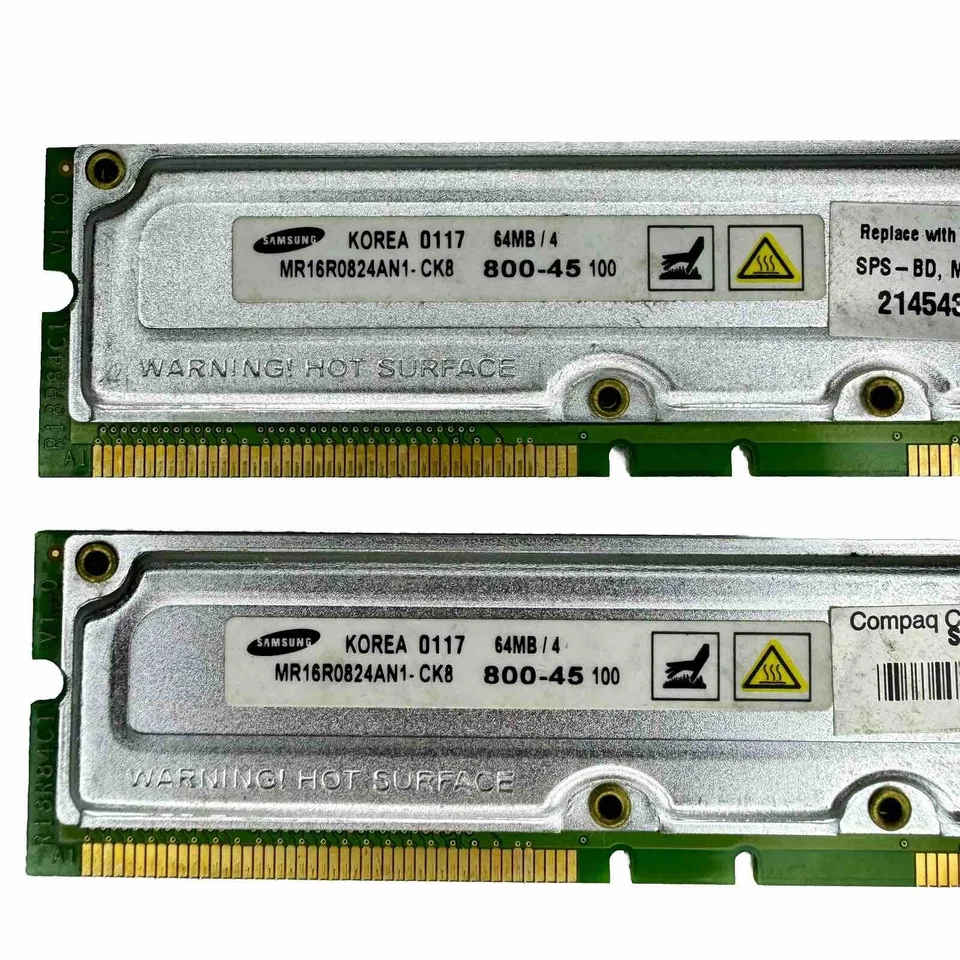 2 Samsung RAM Memory Module 64MB PC800 45 RDRAM RIMM MR16R0824AN1 CK8 Untested - Image 2 of 4