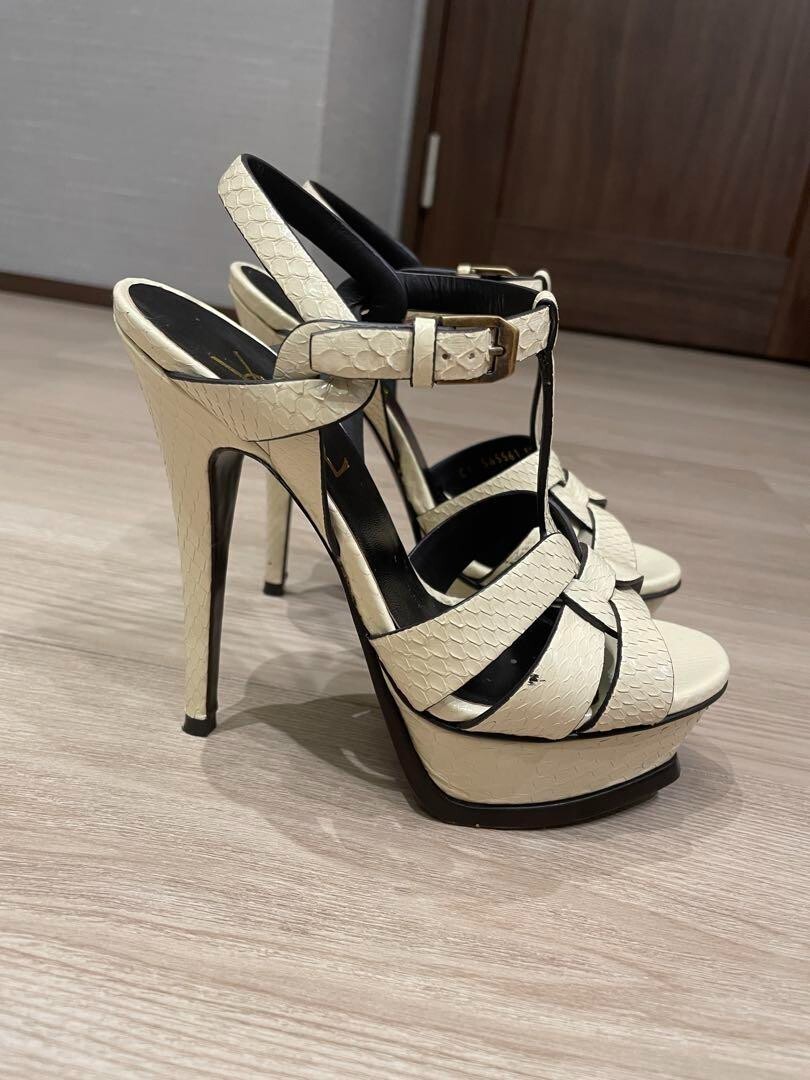 Sandali decolte Yves Saint Laurent YSL tacco panna taglia 34 US4 usati