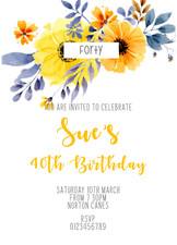 Floral, belle invitation d'anniversaire femme personnalisée tous âges jaune