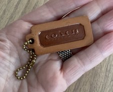 Early VINTAGE COACH LEATHERWARE KEY FOB BAG CHARM KEYCHAIN TAG Light/Dark BROWN