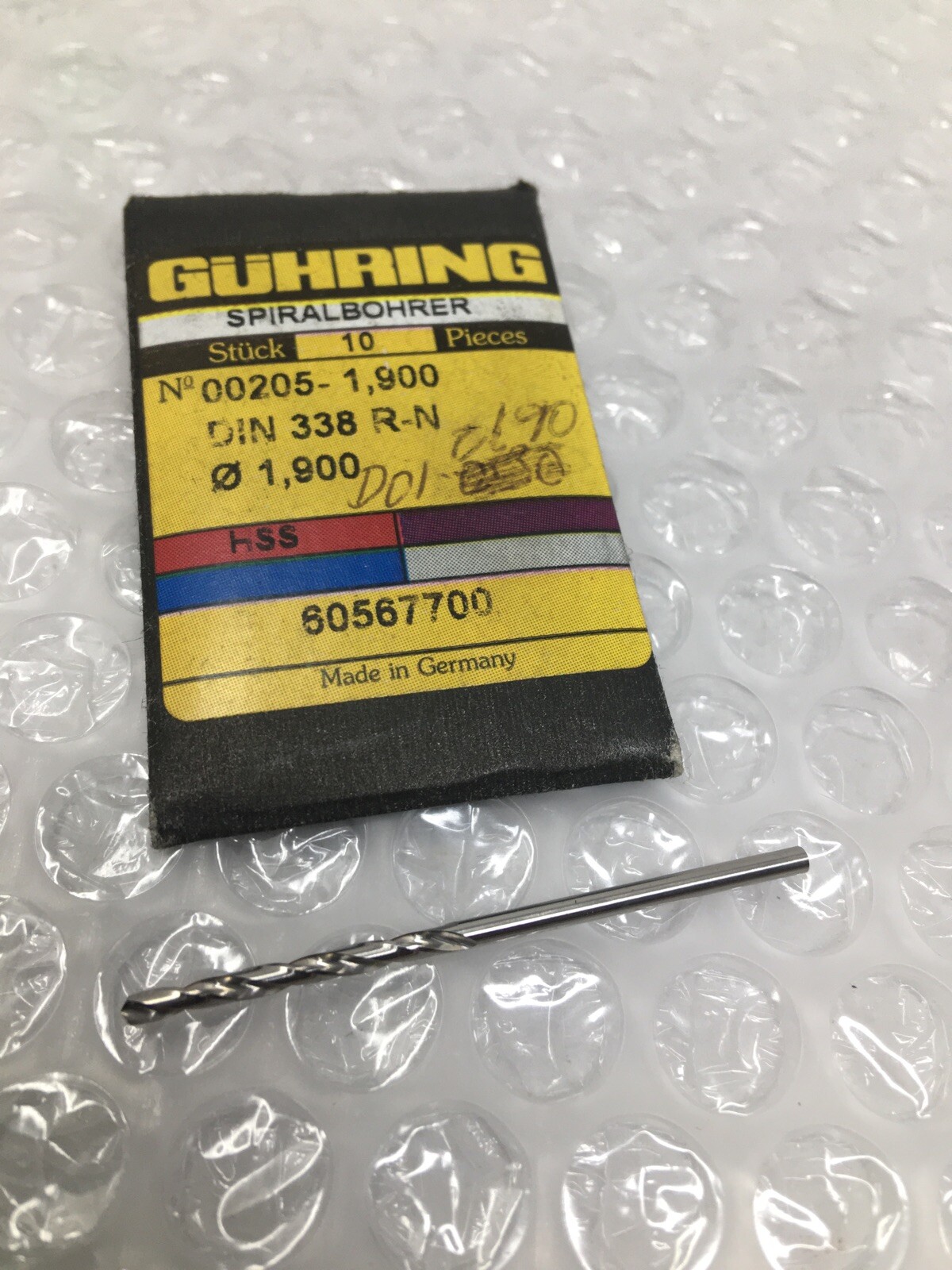 1.9mm (.0748”) Guhring 205 HSS Jobber Drill Bits, 118°, Micro, Pack Of