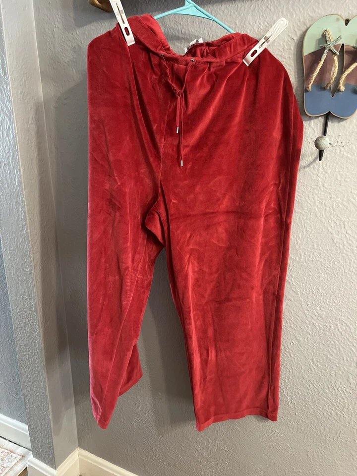 Pantalones Charter Club para mujer de terciopelo rosa de felpa rojo oscuro talla 3x Foto 2 de 4
