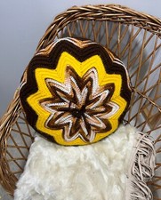 VTG 60s 70s Hand Crochet Throw Toss Pillow Round MCM Retro Hippie Boho
