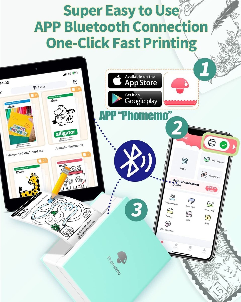 Phomemo M02S 300DPI Bluetooth Sticker Printer, Box Set