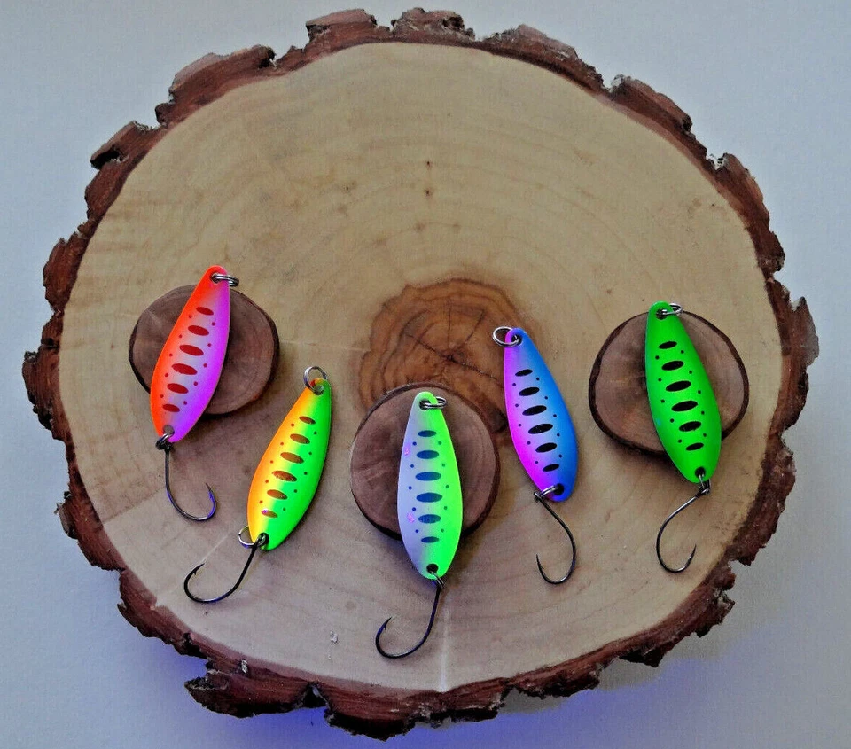 Trout Spoon Set 5 St.Forellenblinker Schlepplöffel Barsch 5g UV Haken Gr.6 - Bild 3 von 4