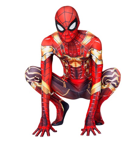 For Adult & Kids Golden Iron Spider-Man Cosplay Costume Superhero Zentai Suit - Picture 8 of 22