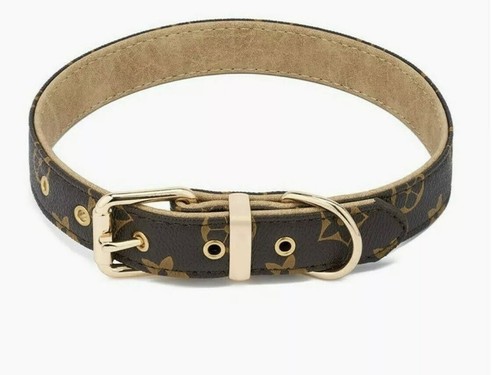 Luxus Designer Hundehalsband & Leine braun Monogramm Größe M