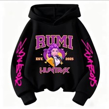 Black Kpop Graphic Hoodie ?RUMI HUNTR/X? ? Trendy Streetwear Pullover Sweatshirt