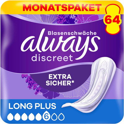 Always Discreet Inkontinenzeinlagen Long Plus ultra-dünn  extra sicher 64 Stück