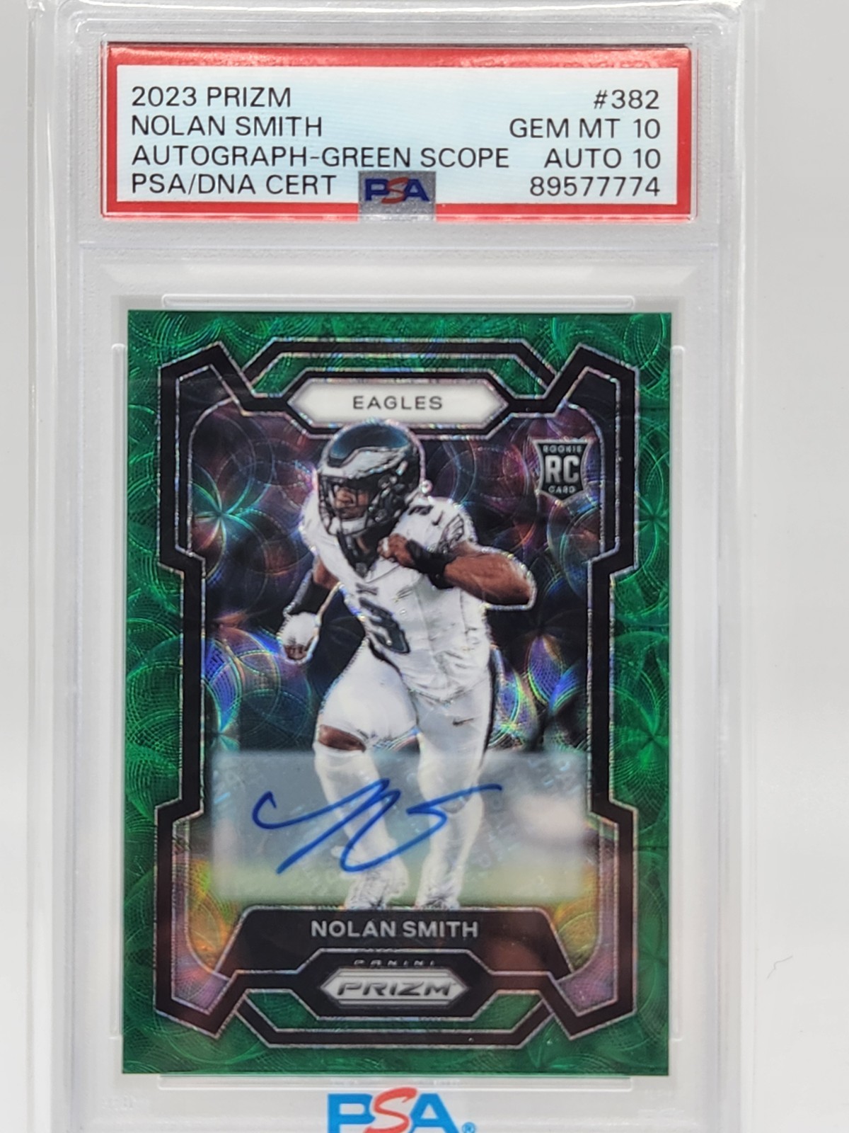 2023 Panini Prizm Green Scope Prizm Auto #382 Nolan Smith 43/75 PSA 10 POP 1