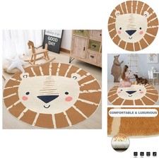 ABREEZE Large Round Kids Play Mat 5.3ft Brown Faux Wool Non-Slip Rug