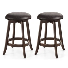 24" Counter Height Stools Set of 2 with 360° Swivel Round Seat & Footrest