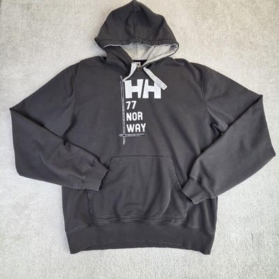 Helly Hansen Hoodie Mens XL Gray Pullover Norway Spell Out Cotton