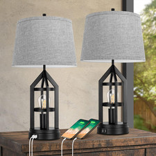Rustic 2-Light Dimmable Table Lamps with USB Ports  LED Bulbs - Set of 2