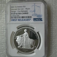 Una and The Lion St.Helena Pound 2021 Silver Proof Coin NGC PF69 First Releases