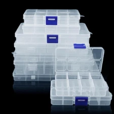 Plastic Jewelry Box 10/15/24 Compartment Slot Organizer Storage Beads Container