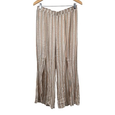 Hem & Thread Wide Leg Split Front Pants Pull On Multicolor Stripe Size Large