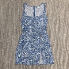 Reformation Noha Blue White Wave Print Mini Dress Sleeveless Slit Women’s Sz 4