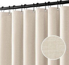 Extra Long Linen Shower Curtain 82 Inches Long with 12 Metal Hooks Washable H...