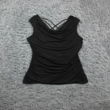 Fortune + Ivy Shirt Womens XL Black Cowl Neck Ruched Sleeveless Top Blouse