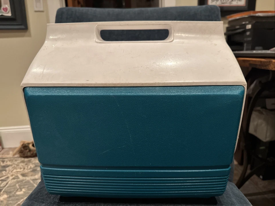 Enfriador retro Playmate by Igloo vintage verde azulado/blanco años 80-90 tapa pulsador Foto 3 de 4