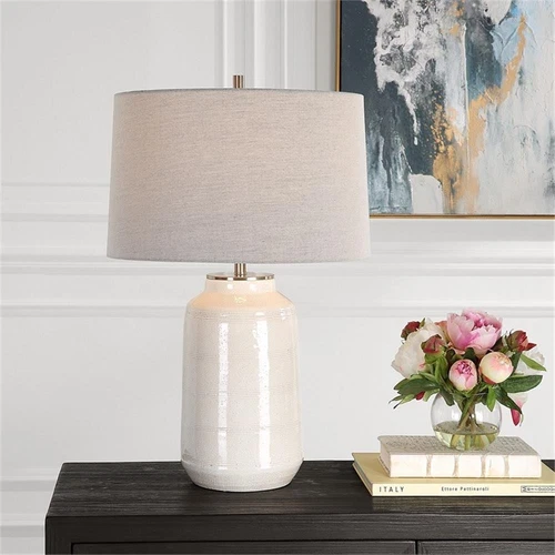 Uttermost Odawa Coastal Ceramic Table Lamp with Fabric Shade in Off White/Nickel - Picture 2 of 7
