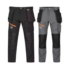 Mens Waterproof Softshell Work Trousers Fleece Lined Stretch Holster Knee Pocket