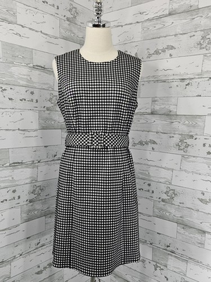 #ad Draper James Sadie Belted Shift Dress Textured Gingham Black White Womens 10 $33.15