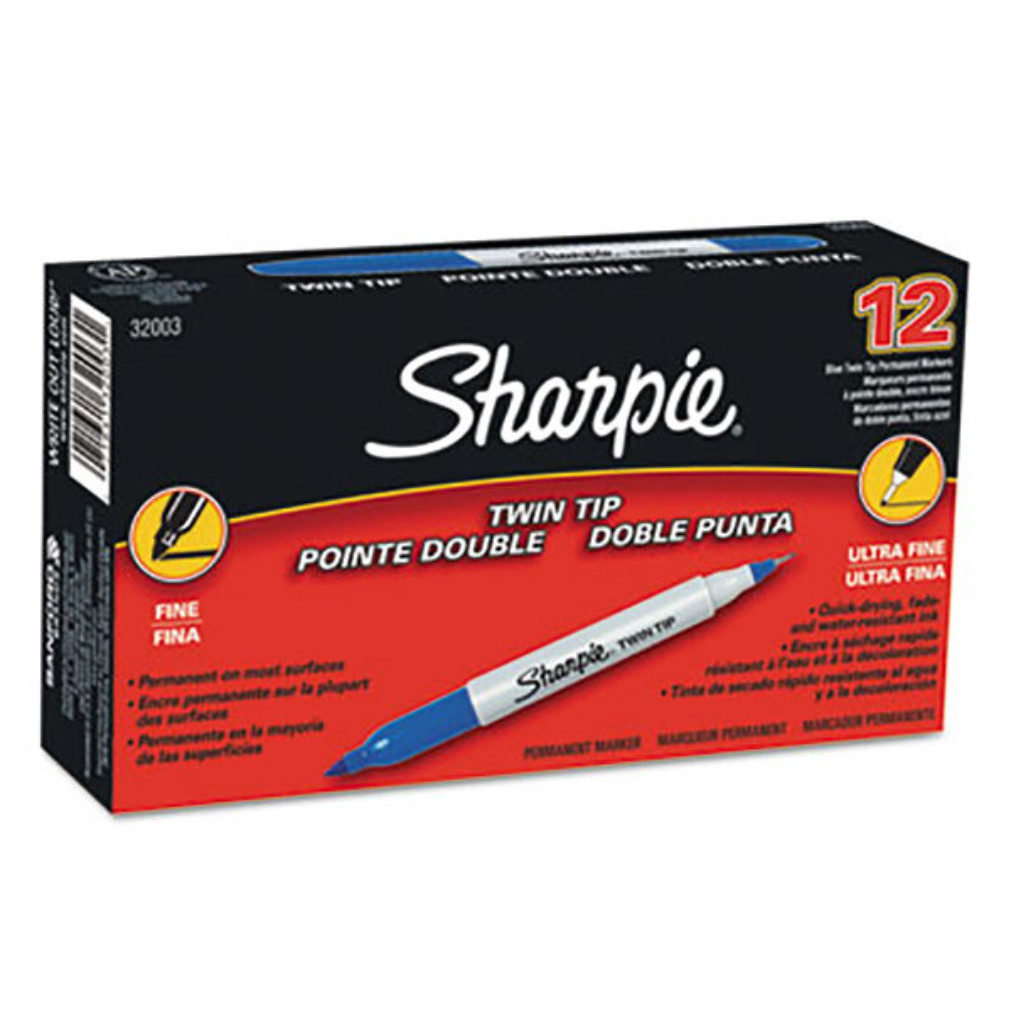 Sharpie 32003 Twin-Tip Blue Fine and Ultra-Fine Point Permanent Marker - 12/Pack