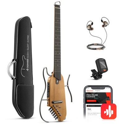 Donner HUSH I Portable Silent Guitar Steel Strings Natural With Gig Bag
