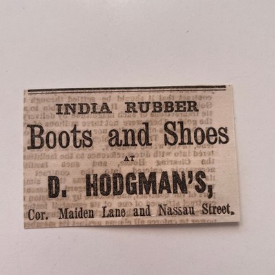 India Rubber Boots & Shoes At D Hodgman's Nassau St 1869 NY Clipping SAJ7-S103