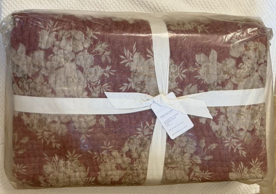 NEW Pottery Barn Juliette Toile Reversible Pick-Stitch Quilt KING Rosewood - Image 2 of 3