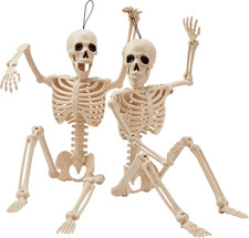 2 PCS 24  Halloween Skeleton Decor, 2 FT Full Body Stayable Posable Skeletons fo