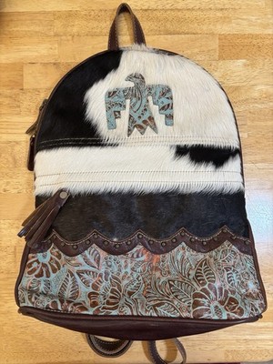 Myra Bag Women s Medium Zip Backpack Floral Western Cowhide Tassel Pockets
