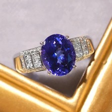 4.60Ct Oval Cut Natural Tanzanite & Diamond 18K White Gold Anniversary Ring