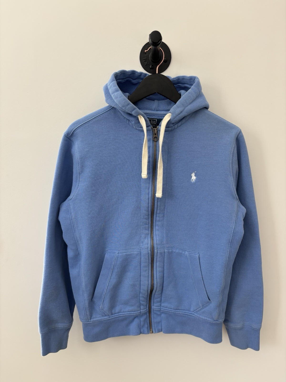 Vintage Polo Ralph Lauren Hoodie Men’s Medium Blue 90s Full Zip Thermal Hood