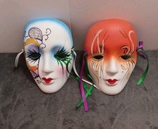 Set Of 2 Ceramic Mardi Gras Mask
