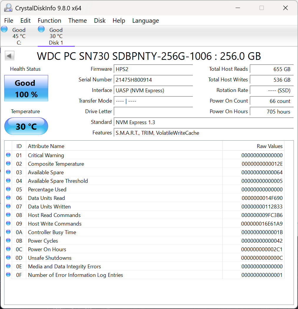 Western Digital PC SN730 NVMe SSD 256GB M.2 2280-S3-M (SDBPNTY
