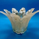 Murano Style VTG Art Glass Flower Petal Bowl 7” Orange White Swirl Vase Candle