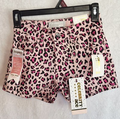 NWT Celebrity Ace Pink Leopard Shorts Girls Sz 12 5-Pocket Stretch 2.5'' Inseam