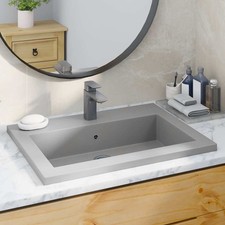 Lavandino in Granito con Troppopieno Bianco Lavello Lavabo Conca Bagno vidaXL