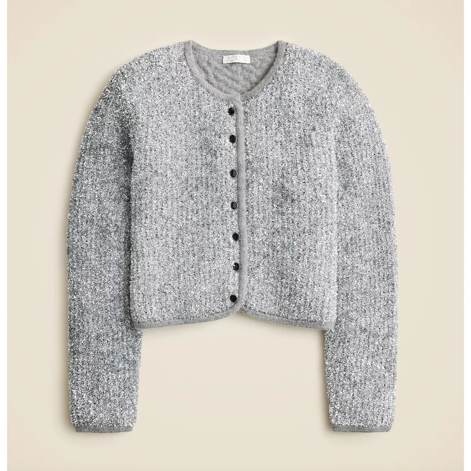J.Crew Suéter Jaqueta Feminina Prata Enfeites Fio Metálico Festa Cinza Médio Novo com etiquetas - Imagem 4 de 4